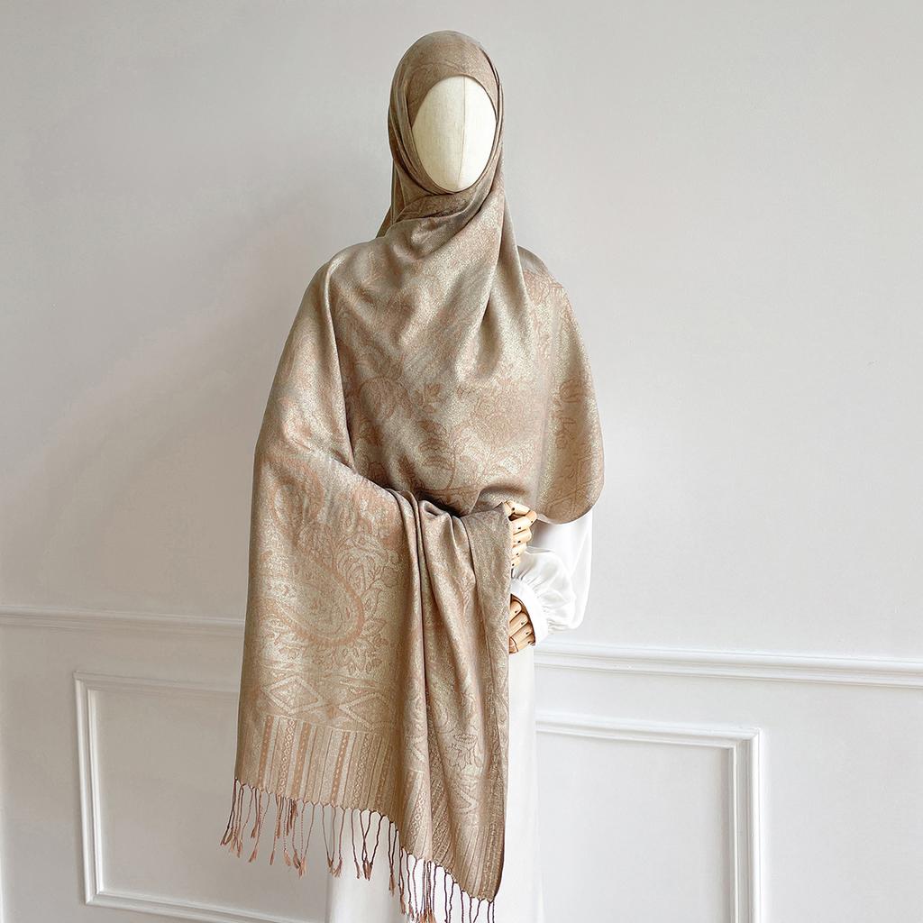 11Color 70*190cm Women Hijab Gold Thread Jacquard Scarf Muslim Wrap Ramadan Islam Headscarf Hijabs Turban Neckerchief Shawls