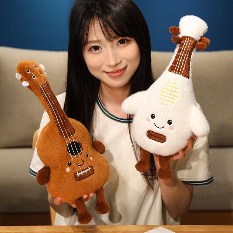 Kawaii Musical Instrument Plush Pillow Human Figured Smiling Face Cushion Piano Guitar Drum Decor Plushie Birthday Gift