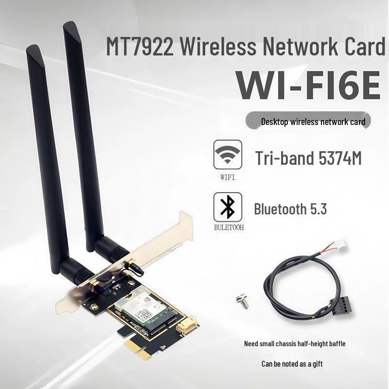 MT7922 WiFi 6E Tri-Band 5374 Mbps PCIe Wireless Network Card with Bluetooth 5.3 for Desktop Computers