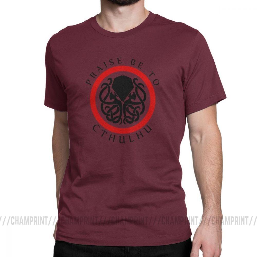 Praise Be To Cthulhu Cool T Shirts For Men Crewneck Cotton T Shirt Short Sleeve Tee
