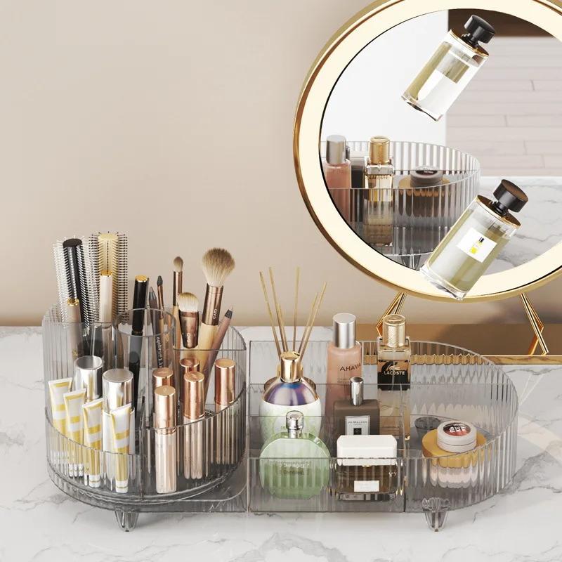 Transparent Makeup Organizer 360° Rotating Cosmetic Tools Storage Large Capacity Makeup Brushes Display Case Holder Desktop