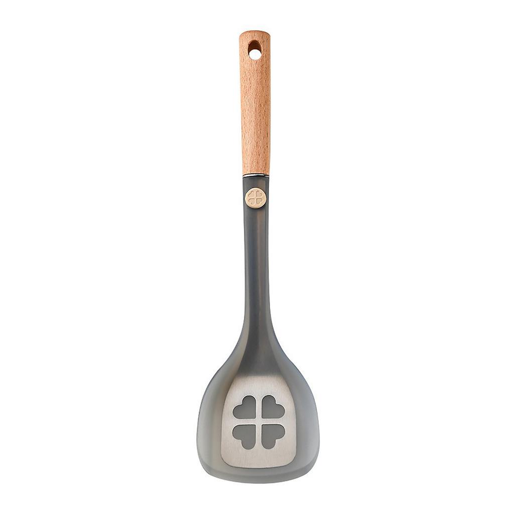 Silicone Kitchen Utensils Non Stick Spatula Pattern Soup Spoon Rice Scoop Beech Wood Handle Semi Transparent Steel Core Heat-Resistant Cooking Tool