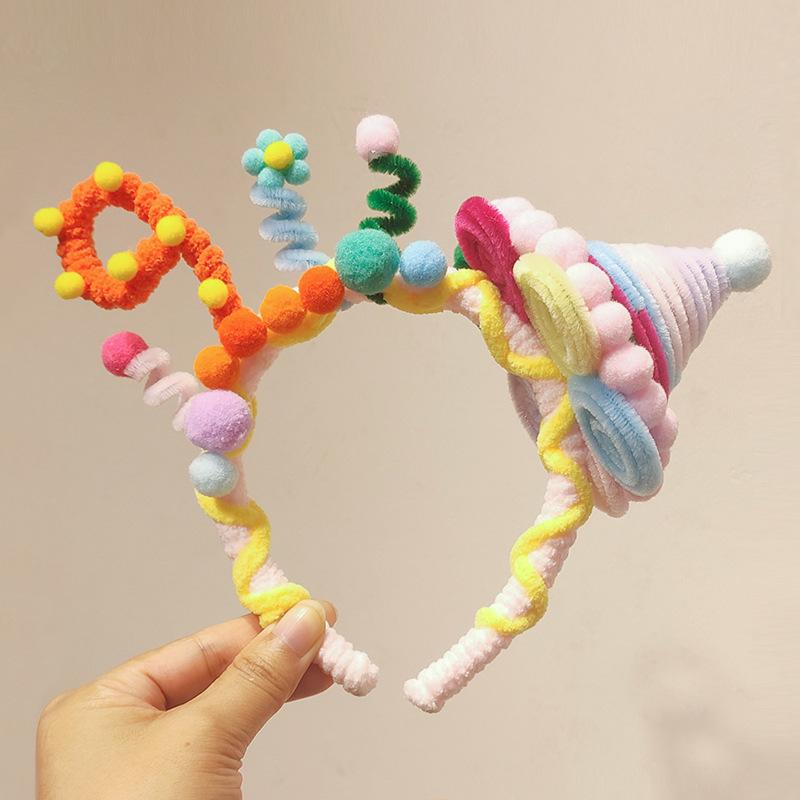 Handmade Twist Stick Birthday Hat One Year Old Baby Hairband Children s Party Decoration Props Baby Photo Gift