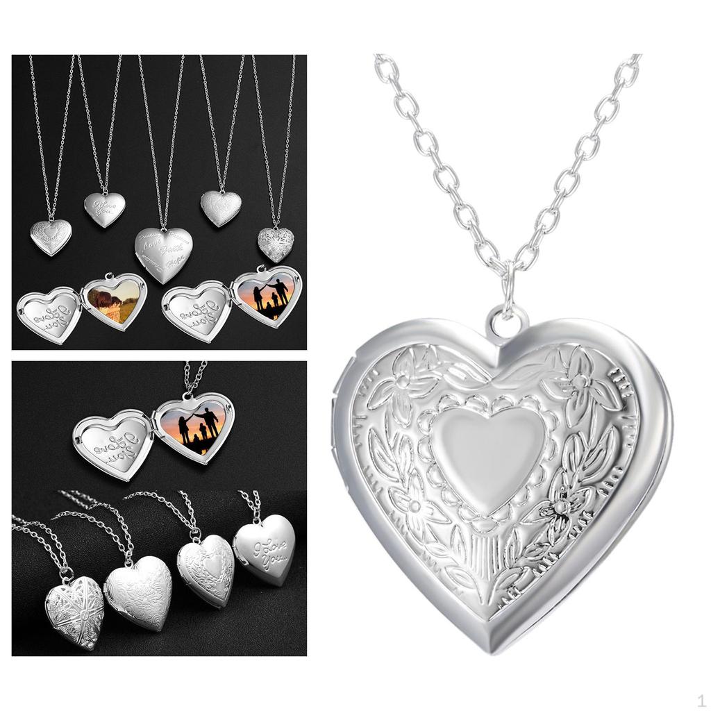 Photo Locket Necklace Holds Pictures Decoration Romantic Carved Design Heart Lockets Vintage Jewelry