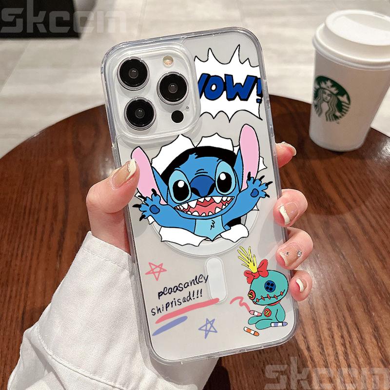 Disney Stitch And Angel Clear Case For Samsung Galaxy S25 S24 S23 S22 S21 Ultra Plus S20 FE For Magsafe Wireless Charging Cover