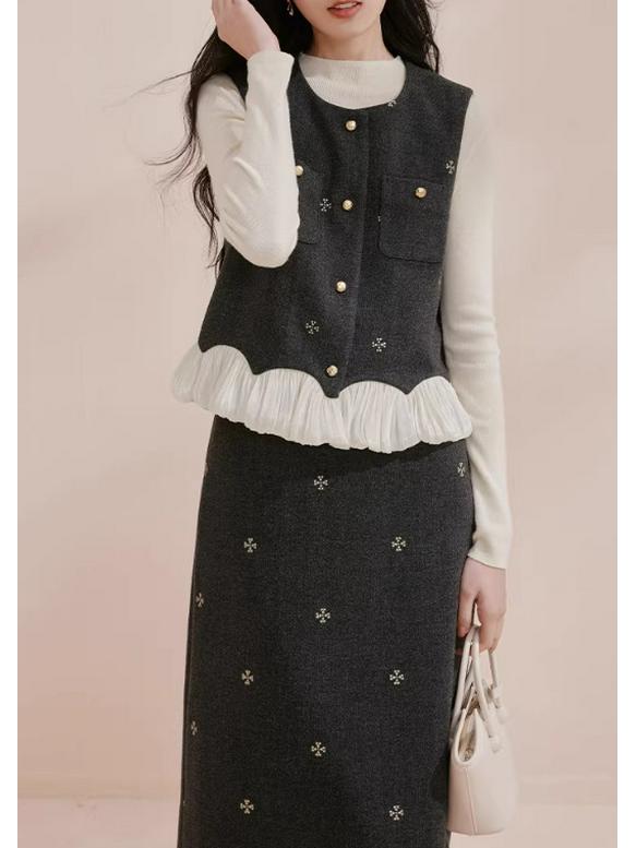 Women s Elegant Grey Vest and Skirt Set - Spring 2026 Collection S