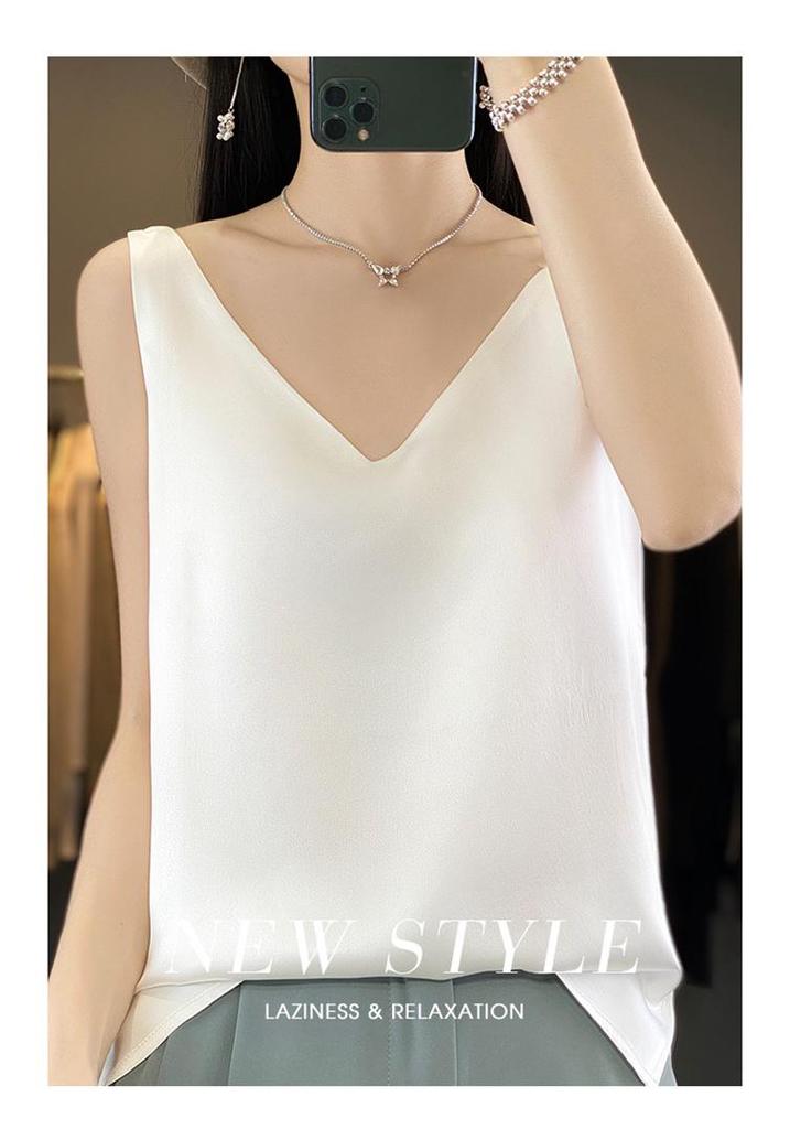 Women's Stylish Satin V-Neck Spaghetti Strap Vest - Sexy Back Inner Layer for Spring/Summer Suits