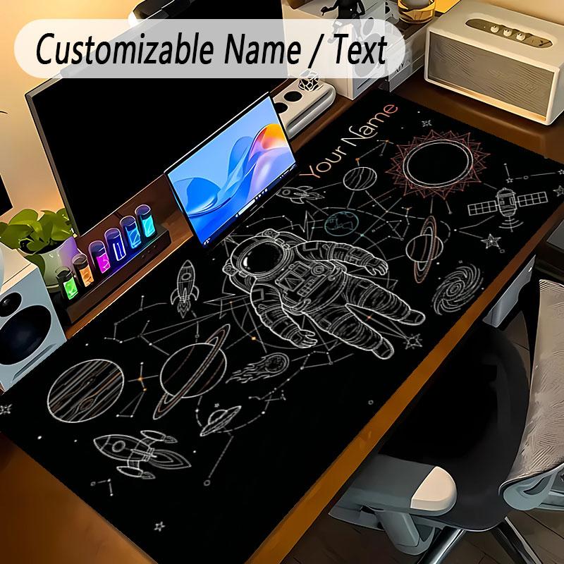 Astronaut Space Theme Personalized Mouse Pad Custom Name Text Non Slip Desk Pad For Laptop Office Desktop