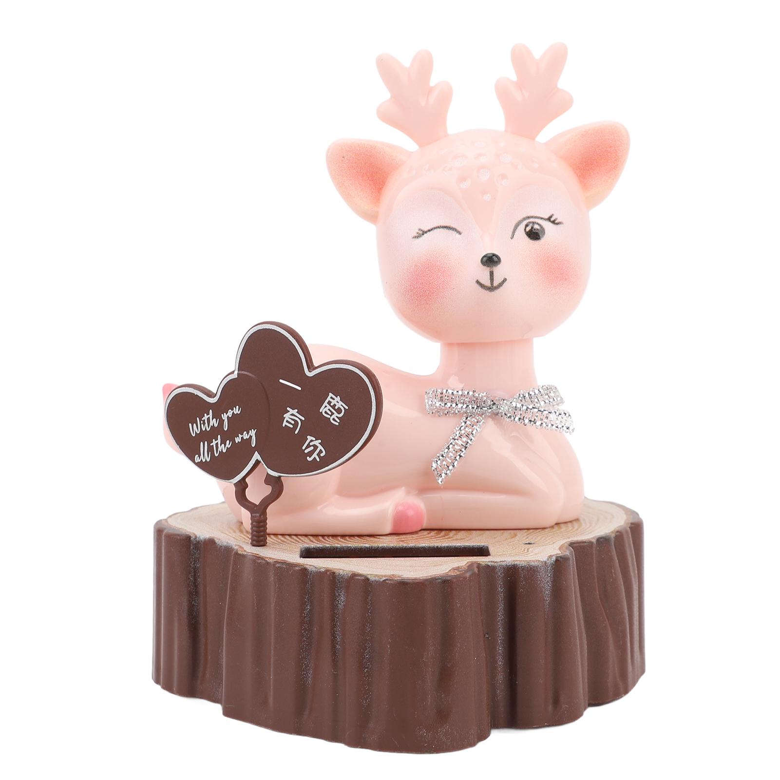 

Солнечная тряска в форме животного, милый олень, автоматическая тряска на солнечной энергии, автомобильный орнамент, приборная панель Pink, Eyes Open