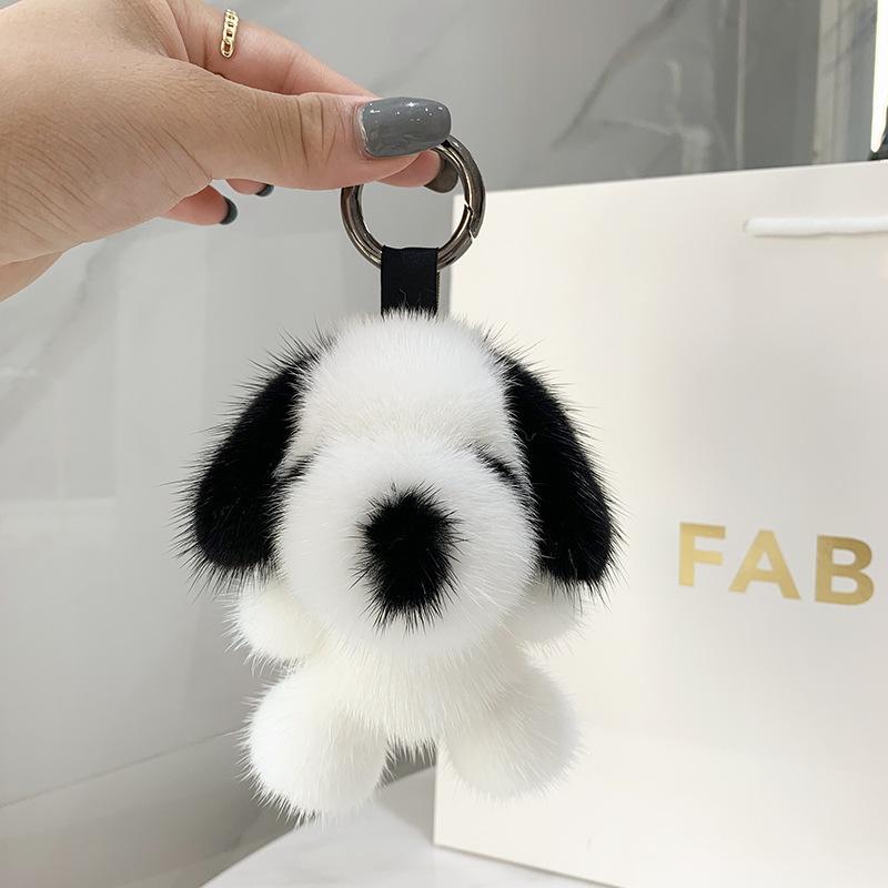 Cute Plush Puppy Keychain Fluffy Dog Doll Bag Charm Soft Faux Fur Pendant Accessory