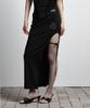 Aejeuyua Cut-Out Ribbon Long Skirt Black