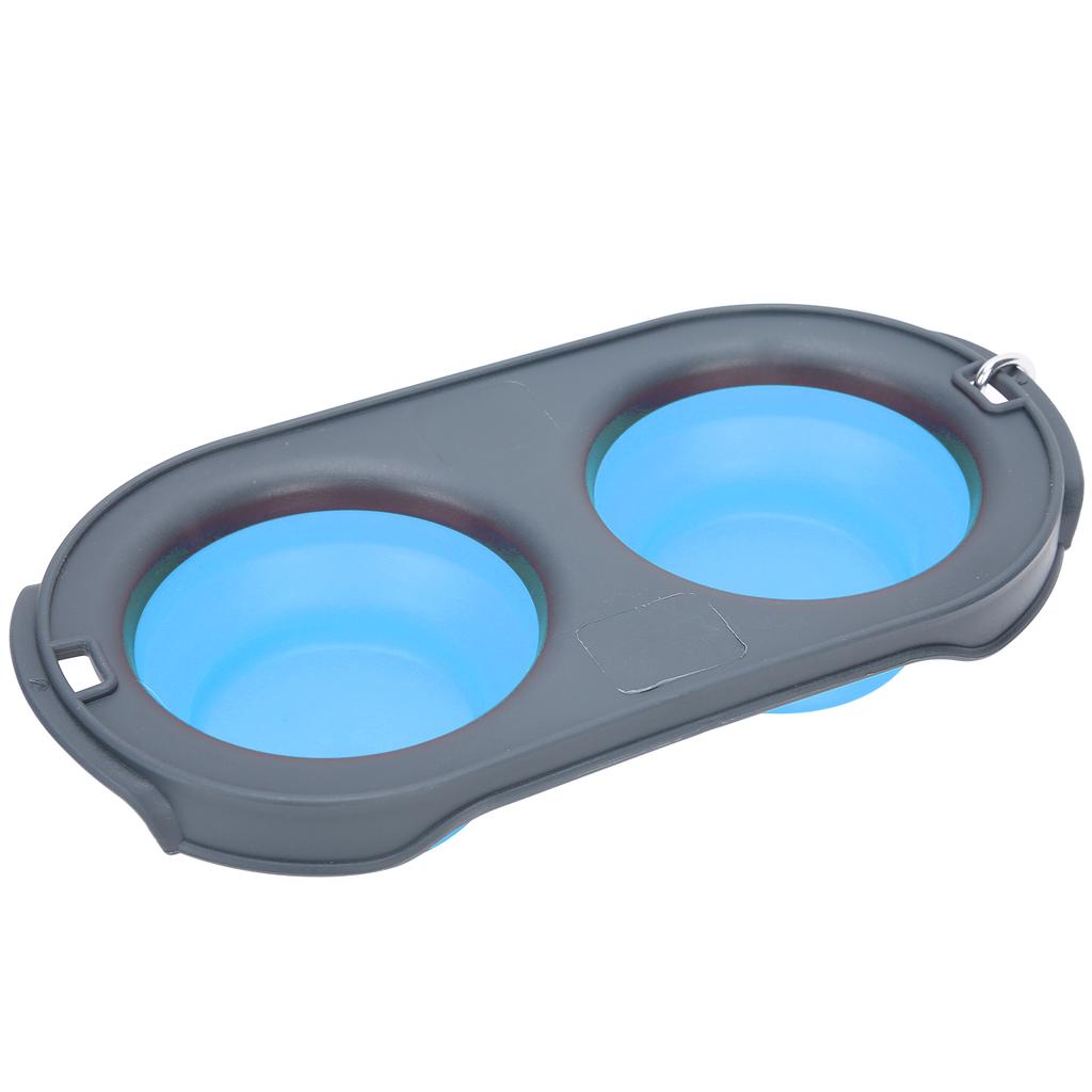 Pet Folding Bowl Portable Water and Food Feeding Dog Bowl Cat Folding Double BowlBlue