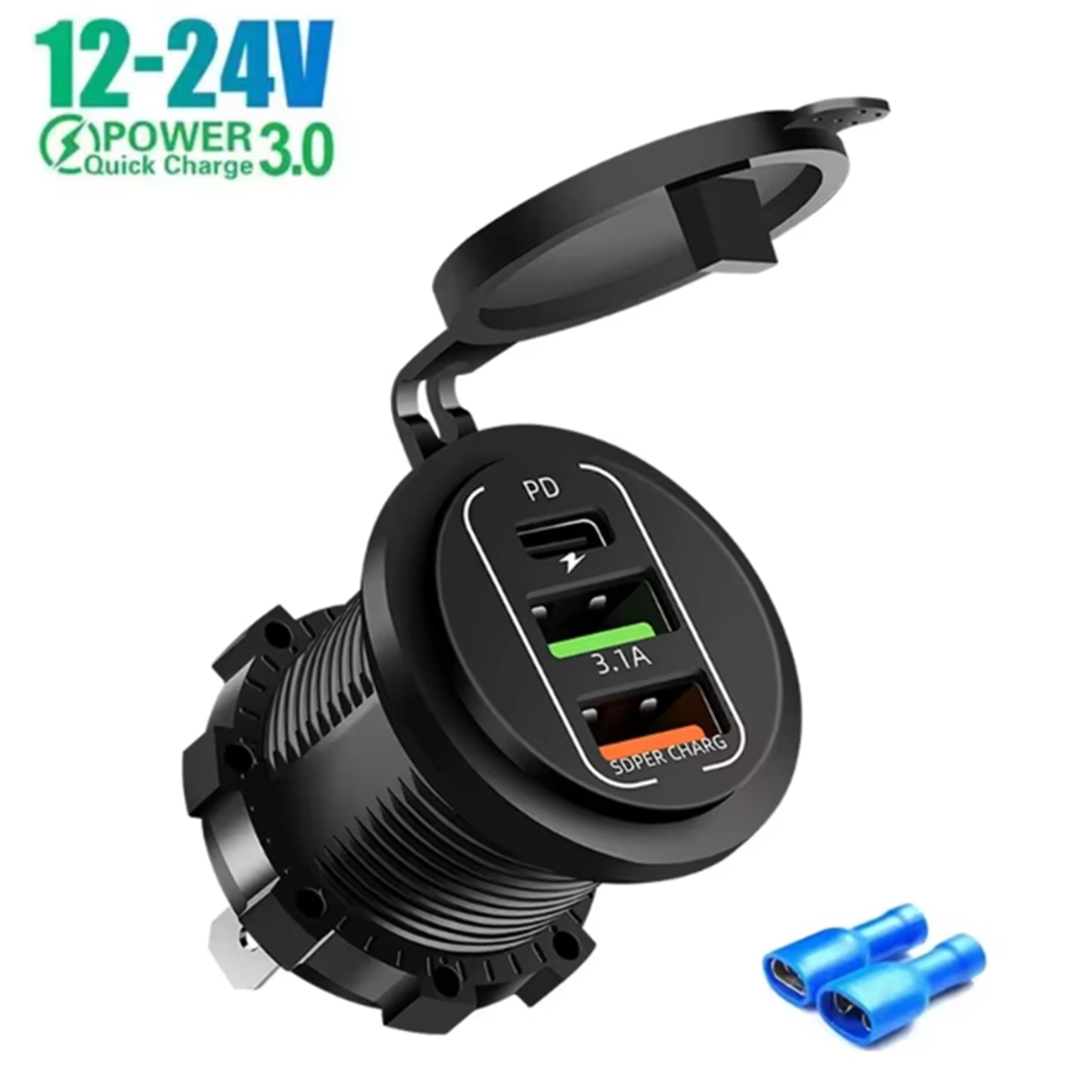 

83W Motorcycle Car Charger Socket PD30W Fast Charging 22.5W Dual USB Type C Outlet Phone Power Adapter with Voltmeter Waterproof