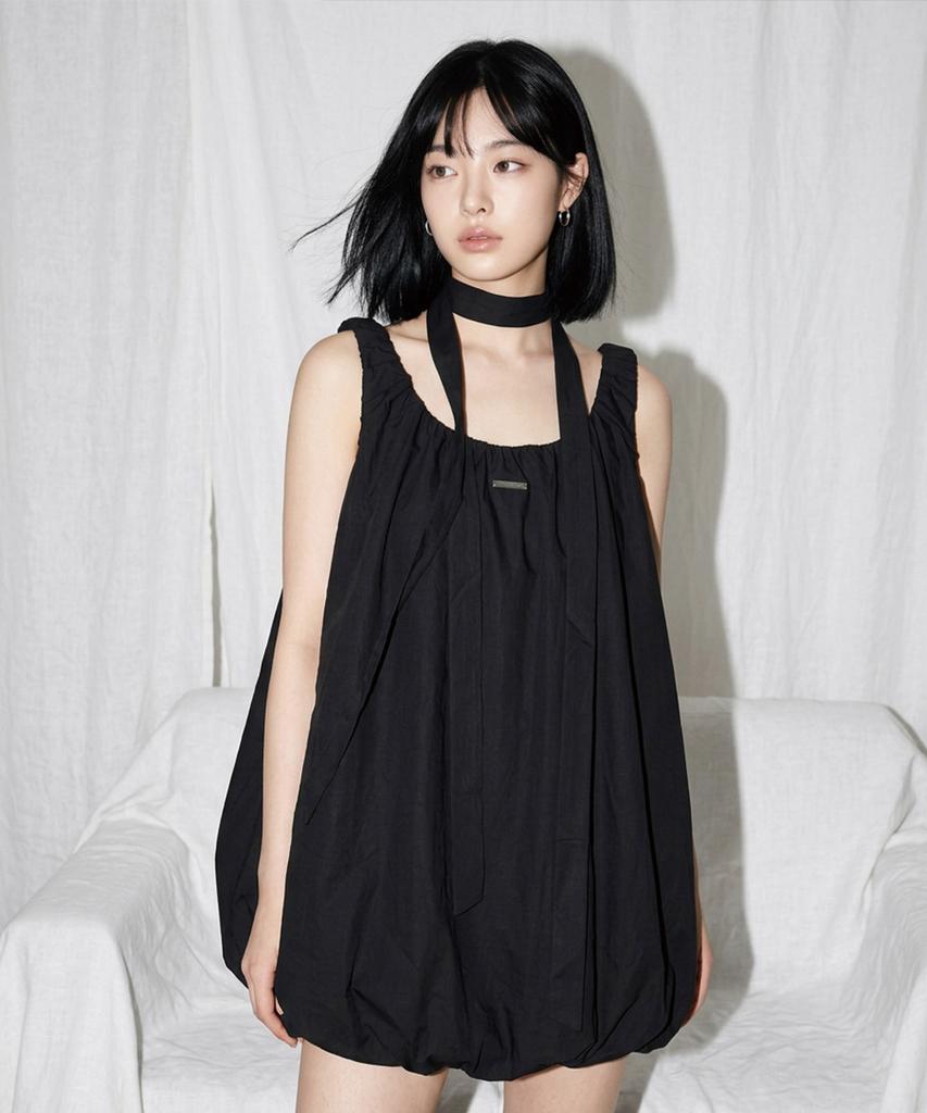 The Green Lab Shirred Sleeveless Mini Dress [Black]