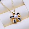 LSOOYH Collane di Gioielli con Perle d'Acqua Dolce Naturali per Donna Elegante Pendente Fiocco Colore Oro Regalo di Compleanno
