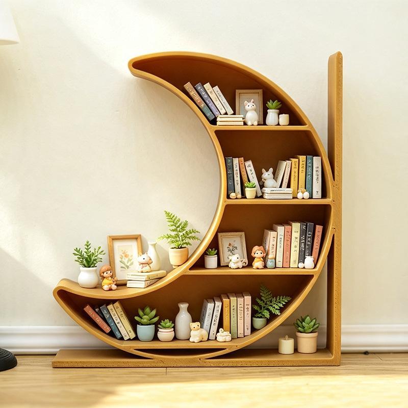 1:12 Dollhouse Miniature Moon Bookcase 4-Layer Storage Rack Display Cabinet Showcase Model Decor Toy Doll House Accessories