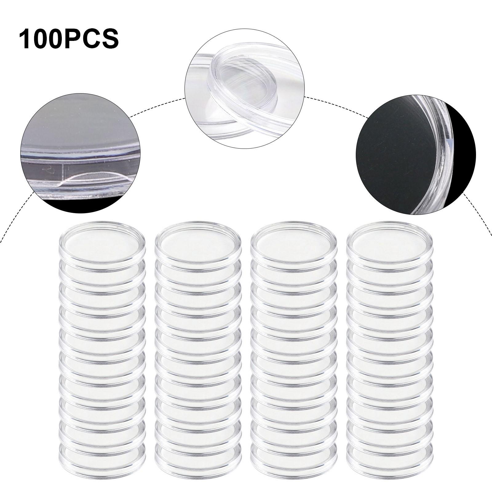 

100Pcs Coin Storage Cases Clear Capsules Round Portable Plastic Tokens