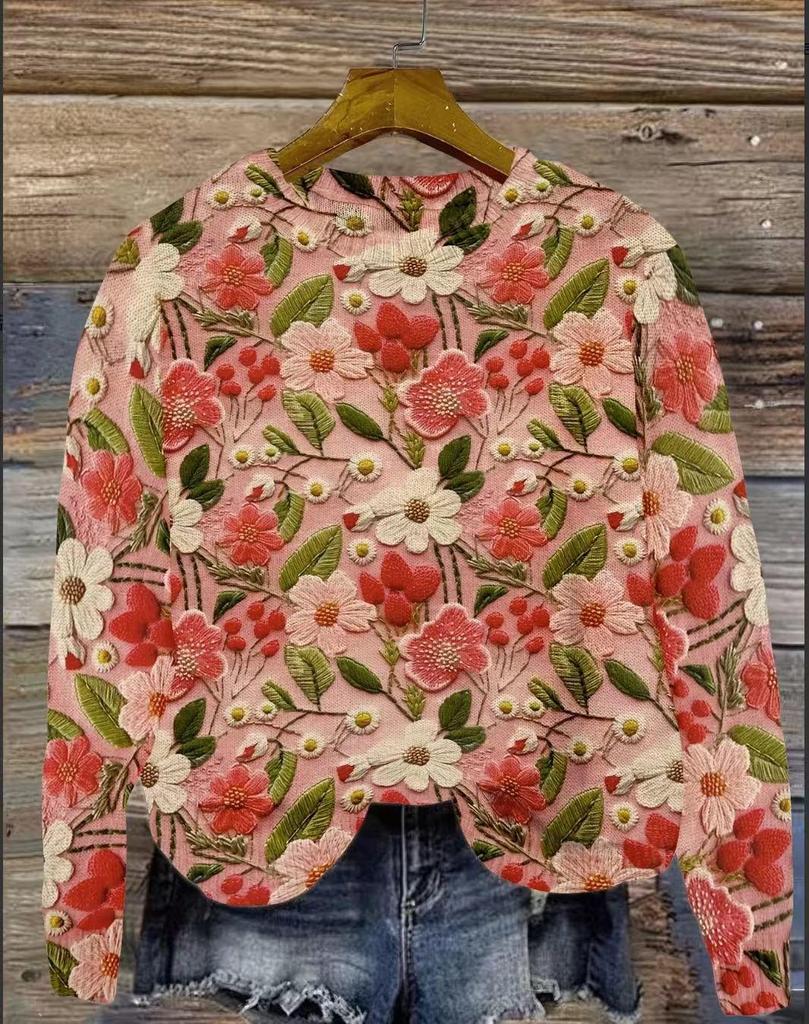 3D Printed Women's Casual Loose Knit Pullover Sweater
