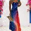 Women Plus Size Navy Blue Red Printed Scoop Neck Strappy Sleeveless A Line Long Dress