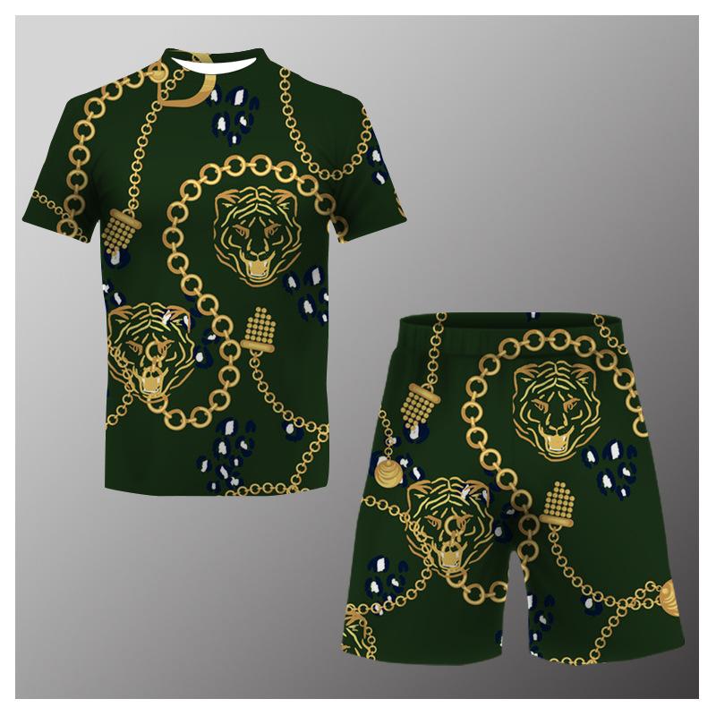 

Новый летний роскошный комплект футболок с цифровым принтом и цепочкой, повседневные рукава и шорты, комплект из двух предметов большого размера 6XL