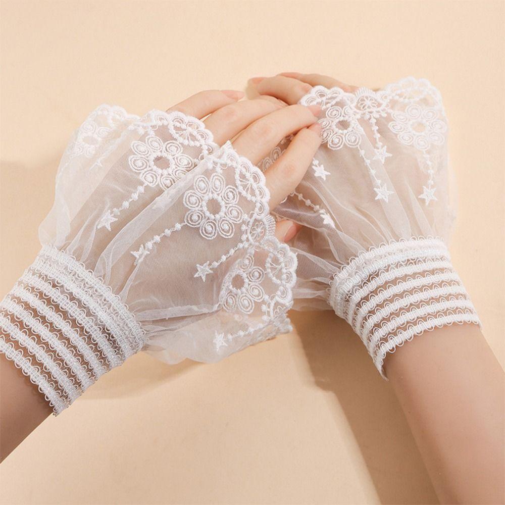 Double Layer Elastic Sleeve Cuffs Pleated False Cuff Sleeve Lace Fake Cuffs  Women's Daily Wear