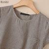 ZANZEA Women Grid Print Casual Round Neck Loose Short Sleeve Blouse
