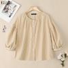 ZANZEA Women Casual Round Neck Loose Long Sleeve Stripe Blouse