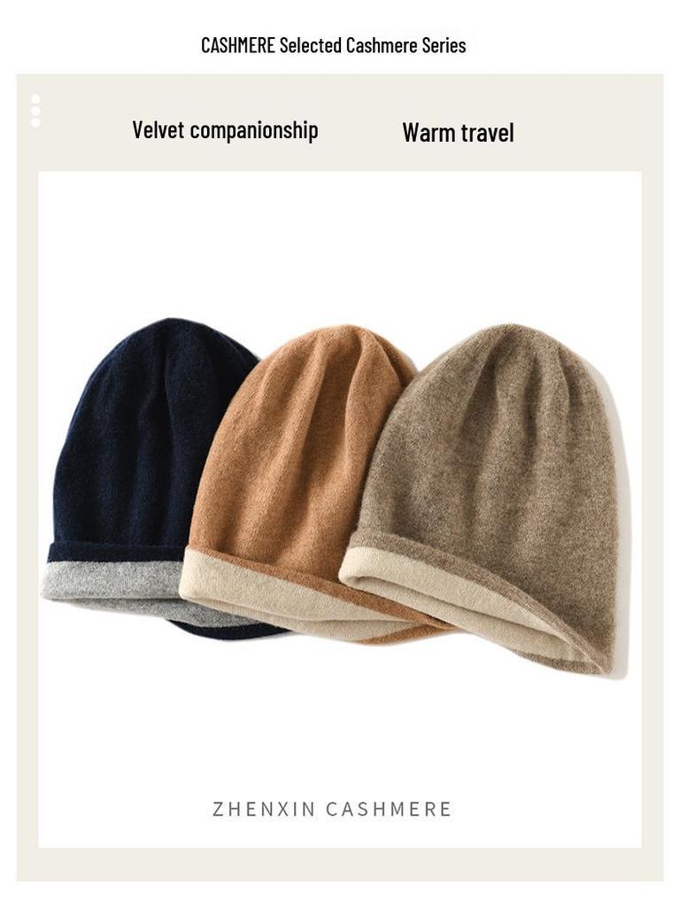 Double-Layer Thick Pure Cashmere Beanie: Soft, Warm, Versatile for Autumn & Winter