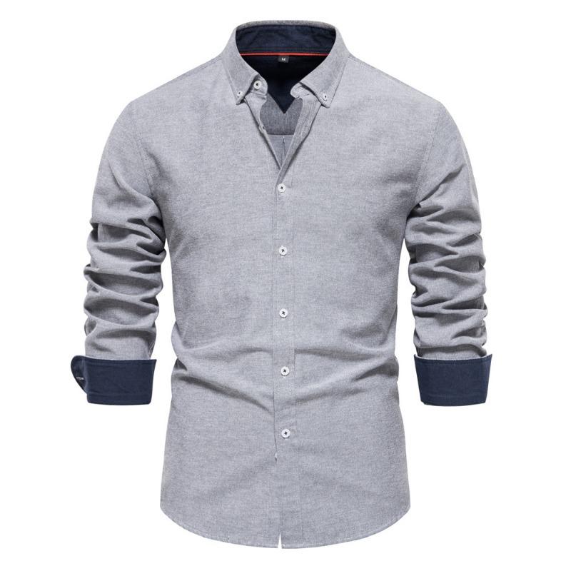 Herre Euro Fit Slim Fit Ensfarget Langermet Fritidsskjorte