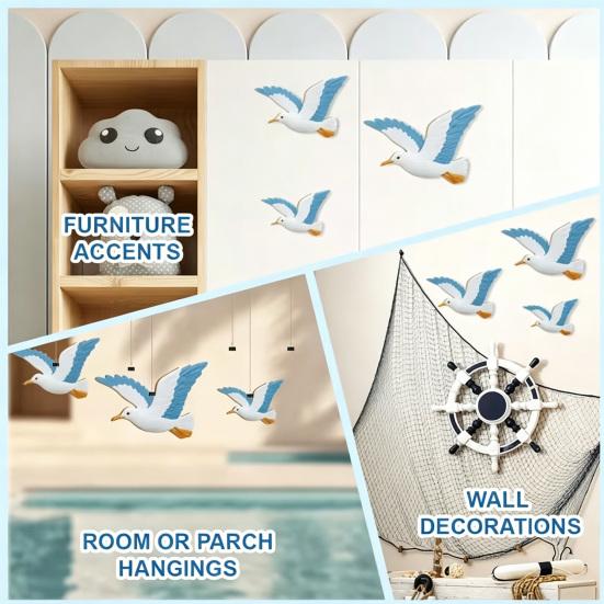 3 Pcs Wood Seagull Beach Wall Art Nautical Coastal Theme Flying Sea Birds Wall Sculpture Lake House Ocean Ornaments for Home Bathroom
