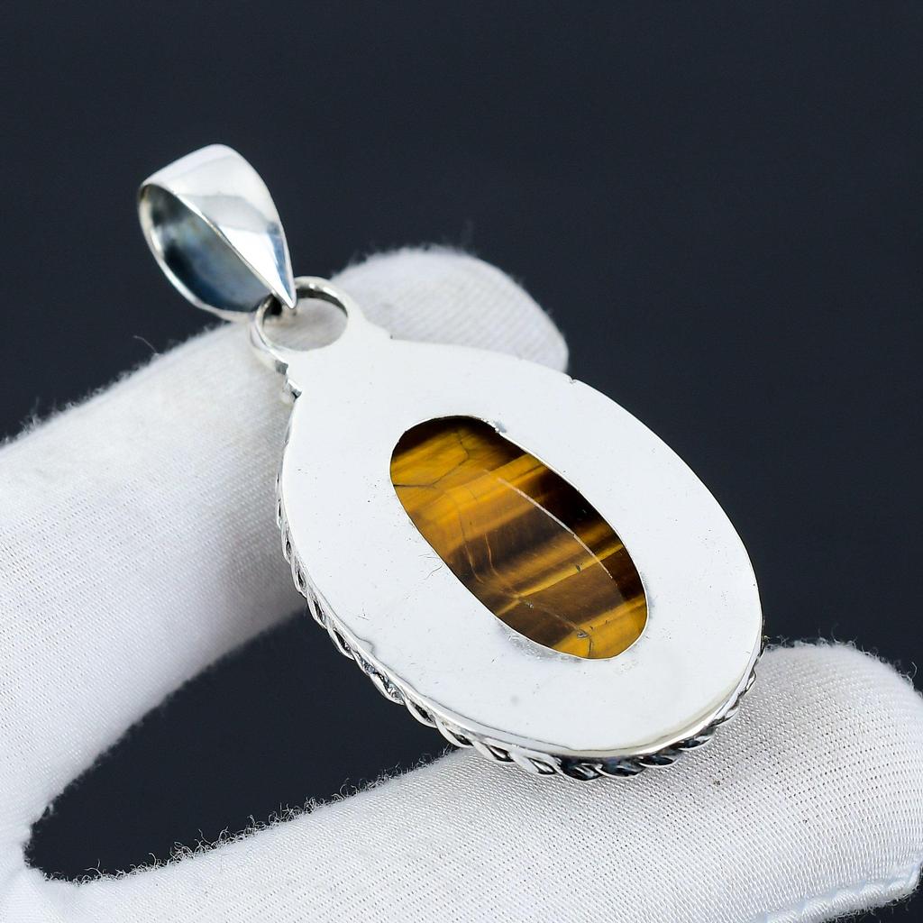 Tiger's Eye Gemstone Handmade 925 Sterling Silver Jewelry Pendant, Natural Tiger's Eye, Holiday Gift for Her Jewelry for Special Occasions
