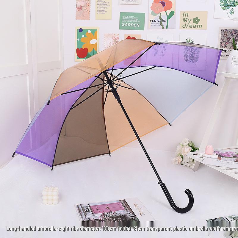 Japanese Forest Style Transparent Cherry Blossom Umbrella with Arched Long Handle for Students