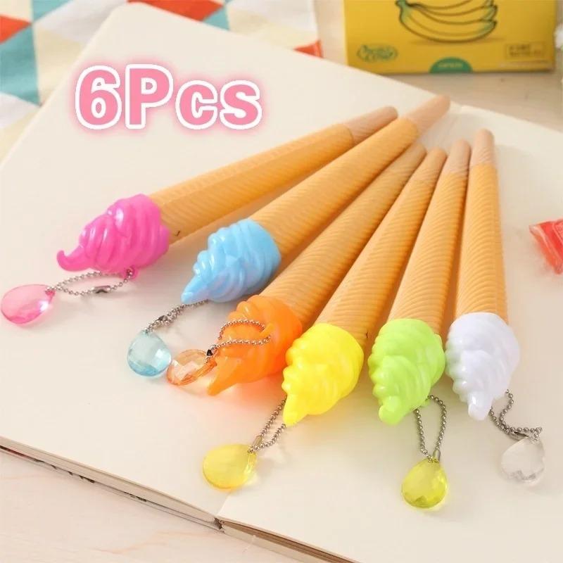 6 Pack Ice Cream Pen Cartoon Writing Cute Neutral Pen Childrens Day Gift 0.38 Mm Neutral Pen School Supplies Office Supplies