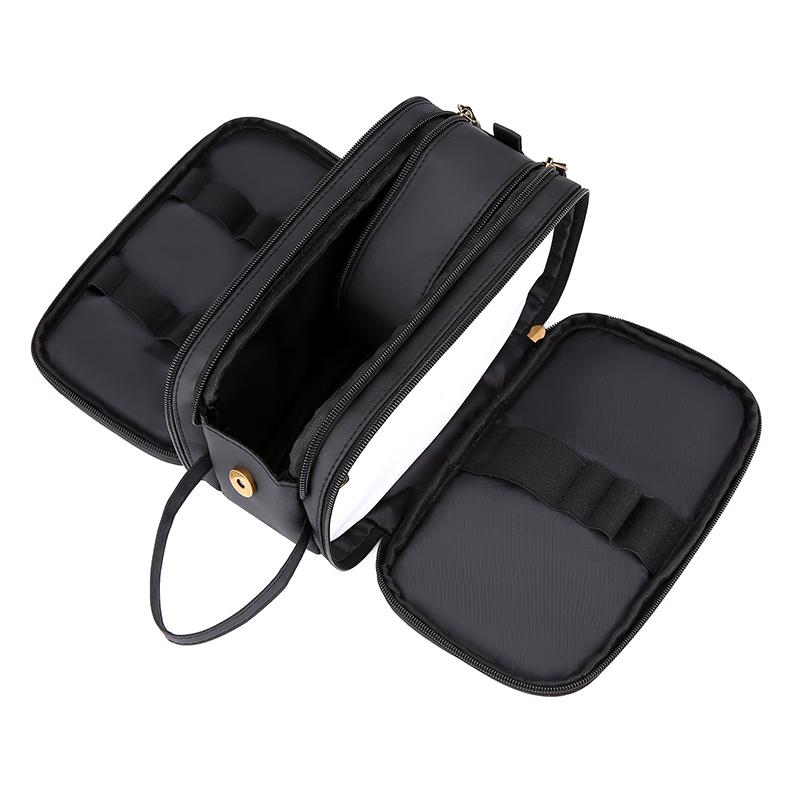 

PU Leather Zipper Makeup Bag Portable Travel Cosmetics Toiletry Carrying Bag Black