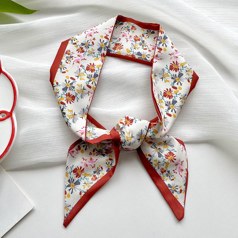 New Luxury Narrow Short Woman's Silk Scarf Skinny Scarves Hairband Hair Strip Ribbon Small Bag Handle Ribbon Kerchief Lady Tie