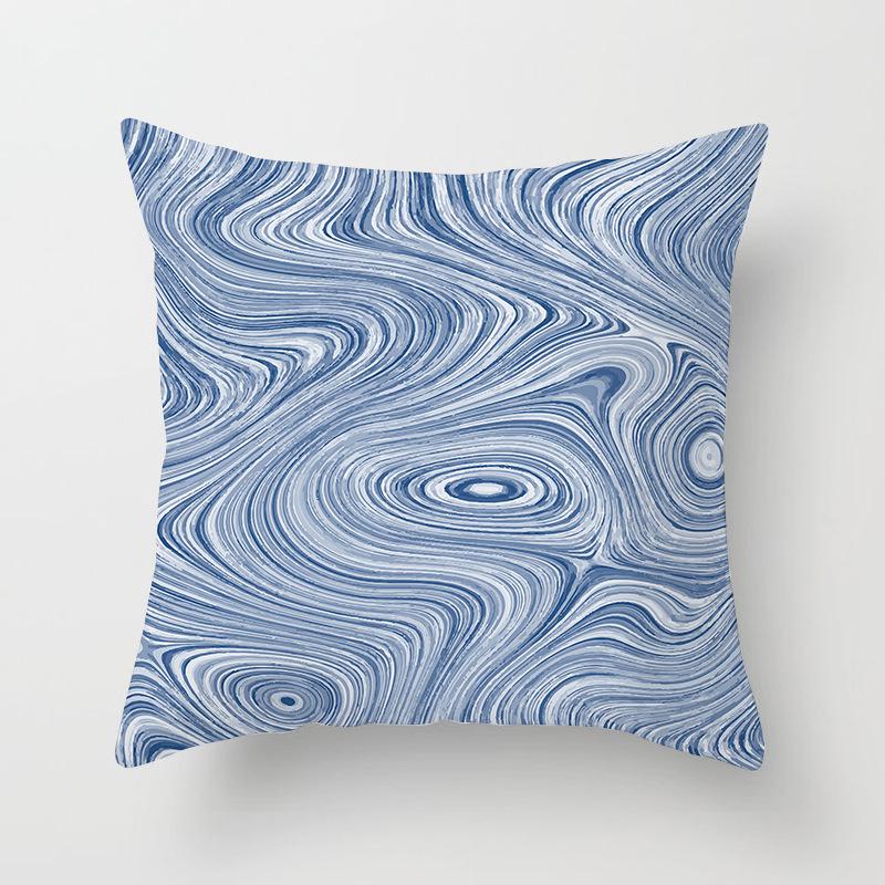 Peach Skin Pillowcase Blue and White Porcelain Geometric Print Abstract Sofa Cushion Cover Office Waist Pillow Cover