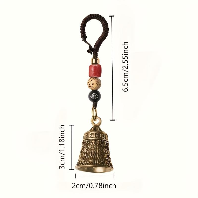 Handcrafted Antique Tibetan Bell Keychain with Braided Cord & Beads, Intricate Carvings