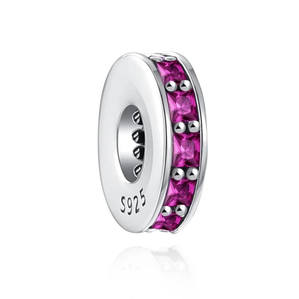 New Shining Zircon Love Heart Spacer Bead 925Silver Pendant for DIY Bracelet Flower Charm Women Jewelry Making