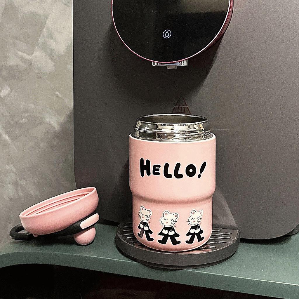 Stilvolle tragbare Edelstahl-Thermoskanne mit Cartoon-Motiv für Frauen und Paare