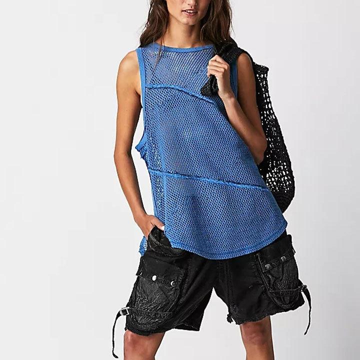 

QICED Летний свитер с лямкой через шею, однотонный, с круглым вырезом, модная женская одежда XL синий