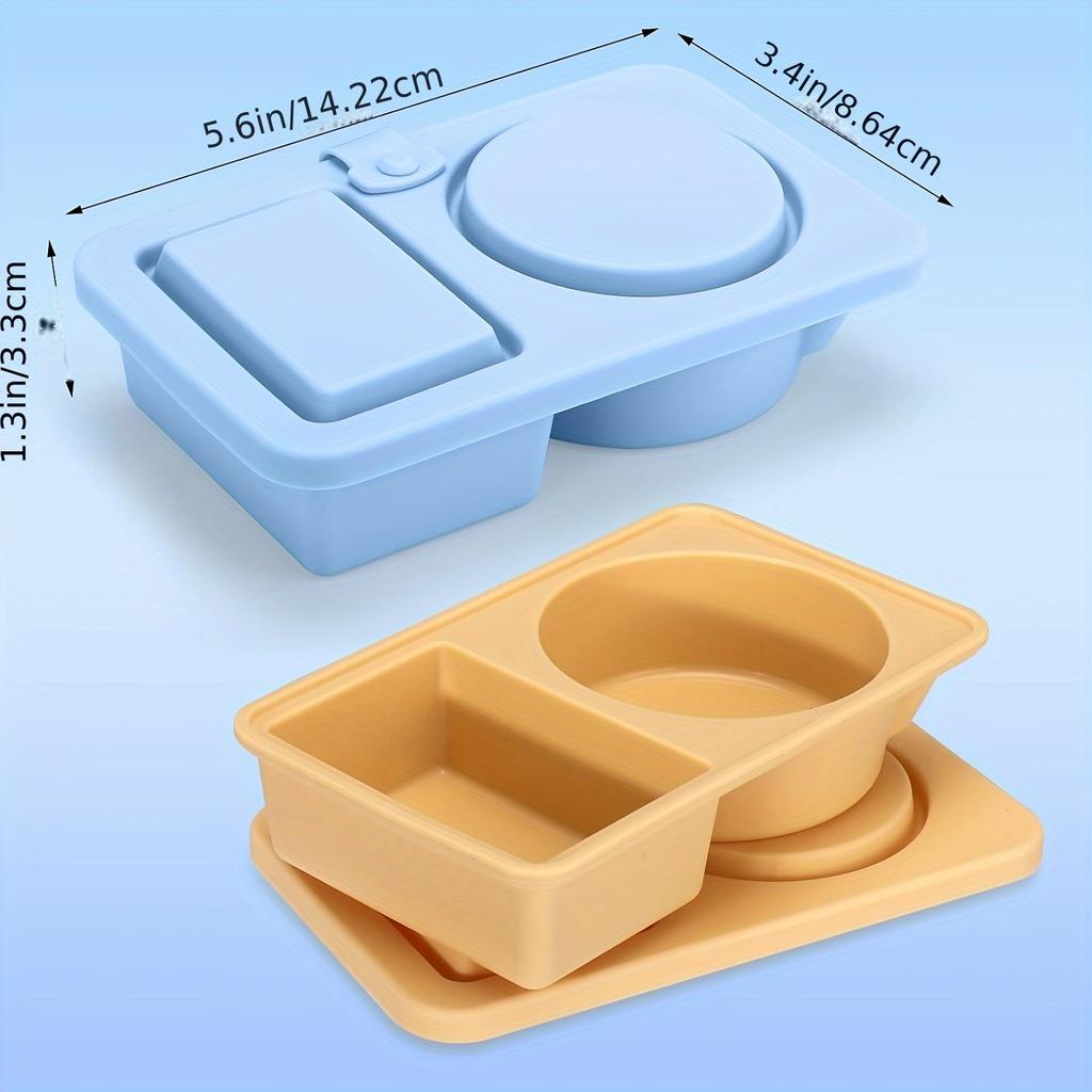 Reusable Silicone Snack Container with Lid, 2pcs Dual Compartment Snack Box Container, Silicone Condiment Container with Lid, for Snacks and Sauces