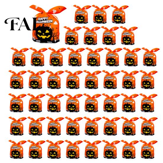 Halloween Candy Bags 48 Pcs Bags, Kids Trick or Treat Goodie Cute Rabbit Decorative Pouches for Dessert Shops Ear Small Plastic Gift Cookie,