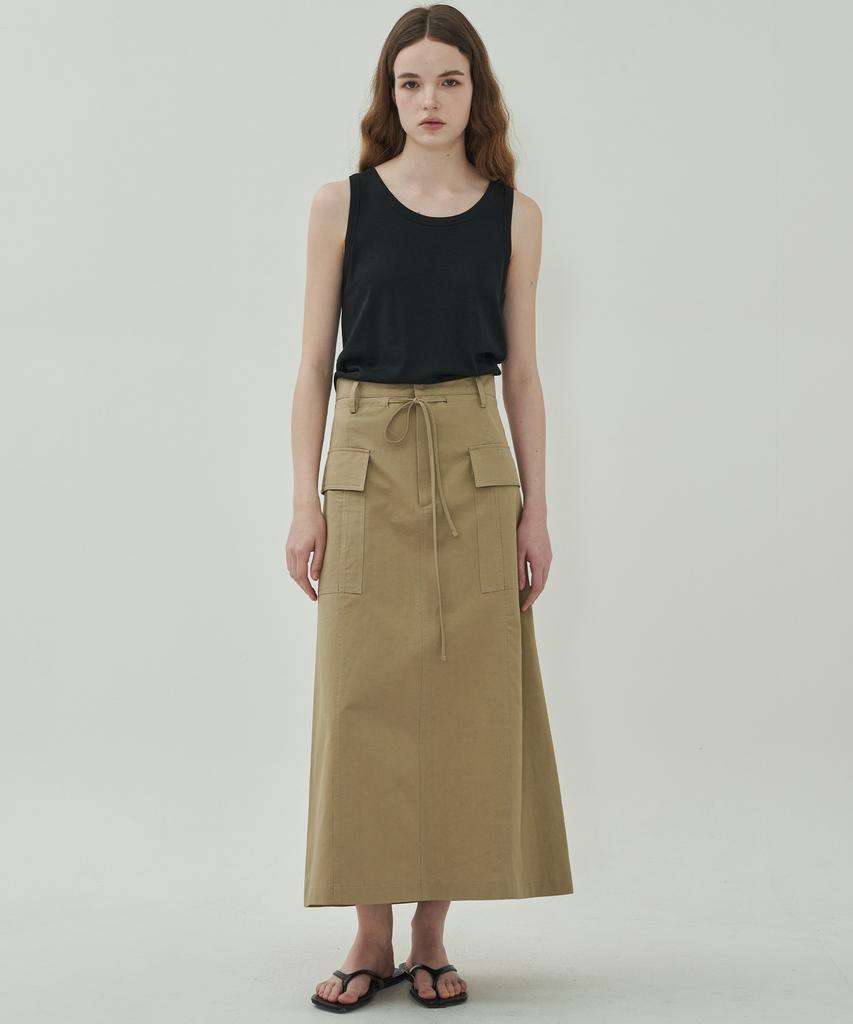 Mot Pocket String Long Skirt - Beige