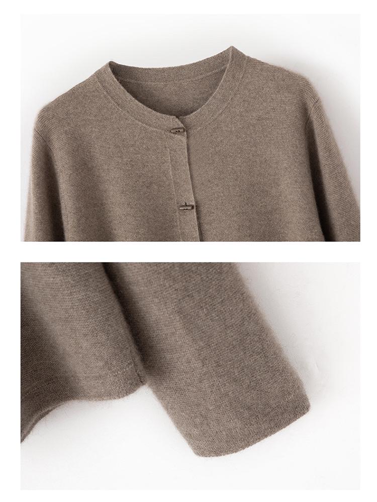 Women's 100% Pure Cashmere Round Neck Button Cardigan - Autumn/Winter Knitwear