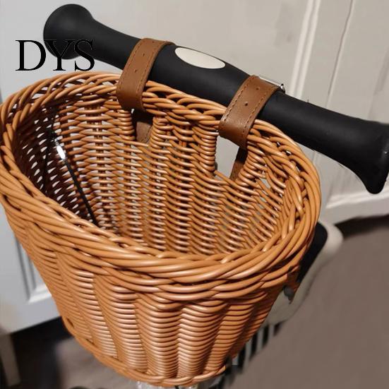 Braided Bicycle Basket Large Capacity Strong Load-bearing Universal Simple Hand-woven Children Bike Installation Hand-Woven Imitation Rattan Handlebar