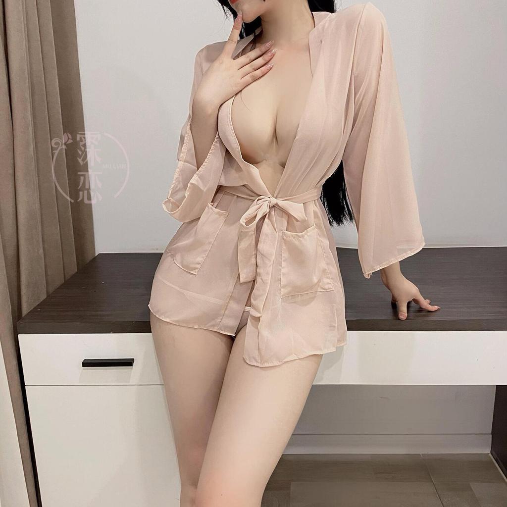 Chiffon perspective lingerie bathrobe hot plus size passion nightclub game uniform