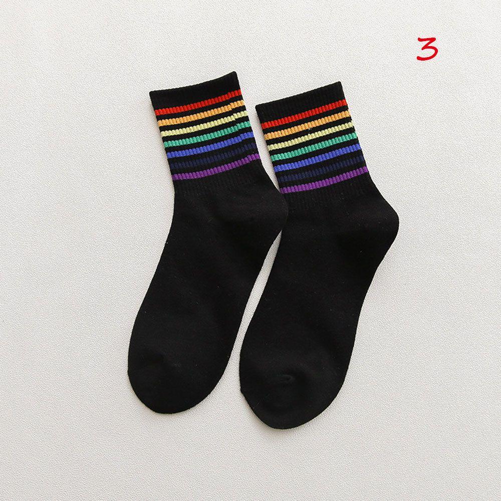 Sport Trendy Multicolor Rainbow Streetwear Striped Cotton Socks Tube Sock Women Socks Middle Tube