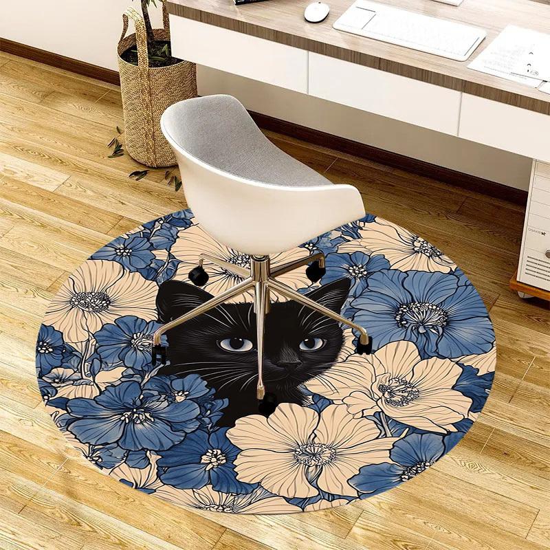 

1pc Office Carpet Chair Mats Black Cat Floral Pattern Perfect for Decorating Office Chairs, Living Rooms, Or Bedrooms.YDT151 80cm by 80cm
