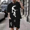Summer New Casual Men's Skull Print T-Shirt Set Fashion Streetwear Tees Loose Oversized Breathable Soft Short Sleeves And Shorts