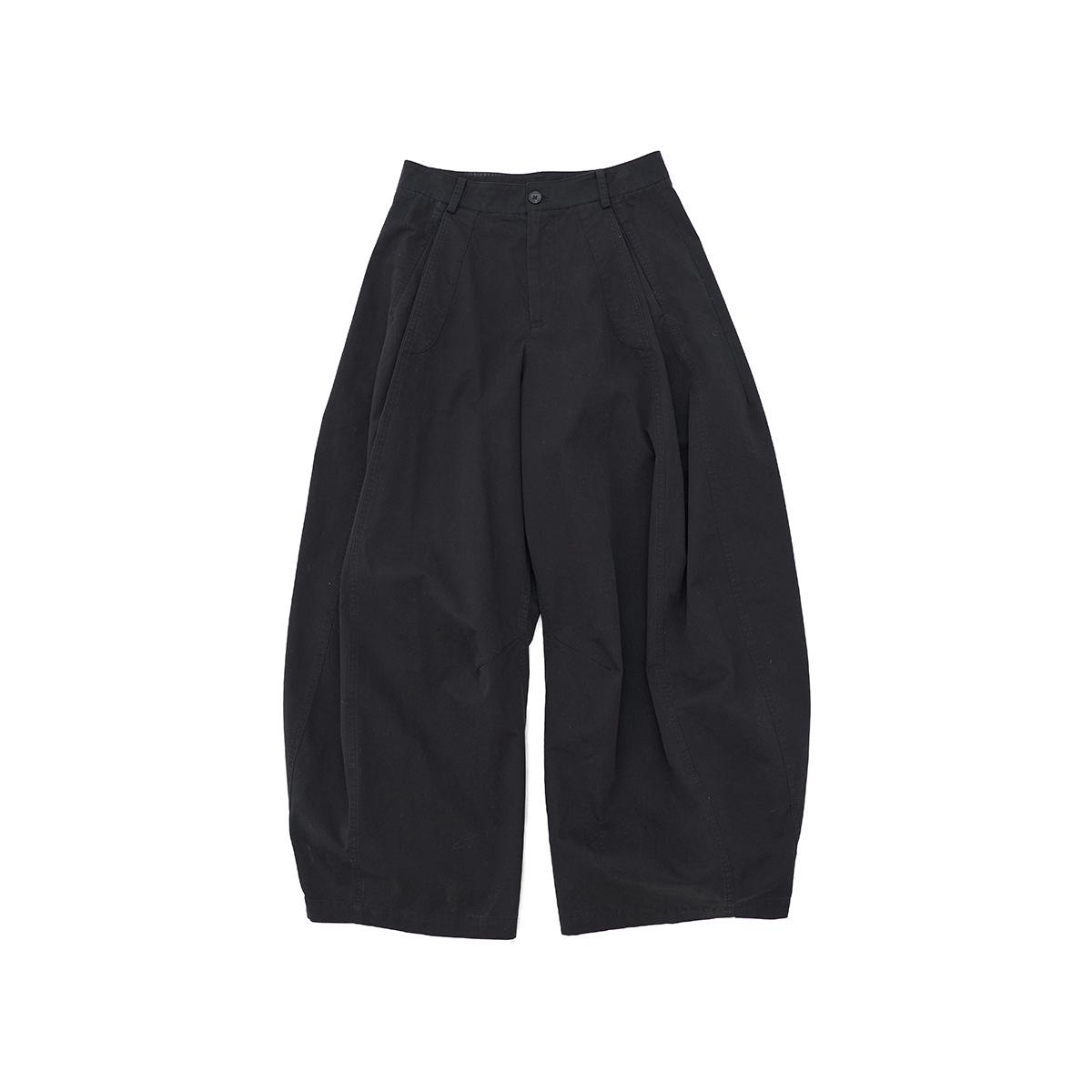 Dai He Spring Cotton High-Waisted Tapered Pants - Textured, Easy Fit, Solid Color, Long Length (H60361) чёрный